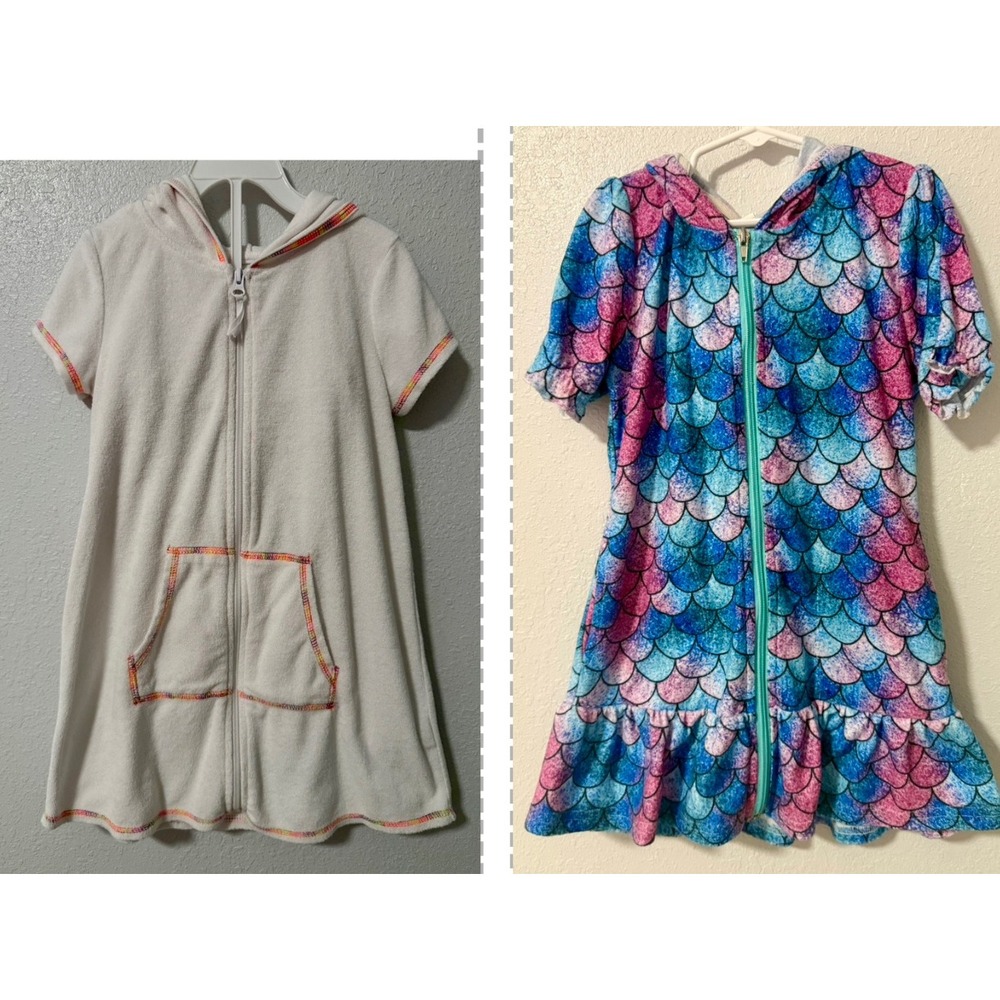 Kids Girls Mermaid Scale Cover Up Robe Hooded Zip Up Beach Swim Coverup‎